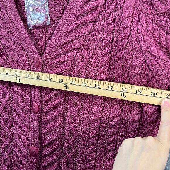 Aran Craft Merino Wool Women's Sweater Size L Button Front Cardigan Berry - Picture 6 of 7